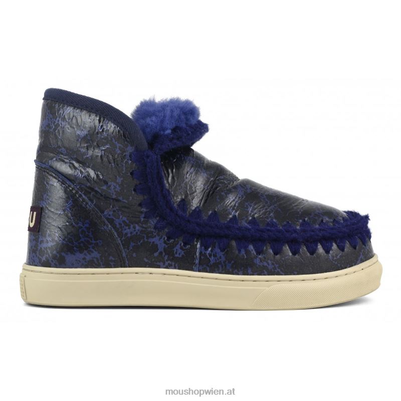 Frauen Eskimo-Sneaker Mou P660X669 Knisterlack schwarz/auf blauer Wolle