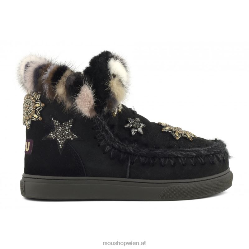 Frauen Eskimo-Sneaker-Stern-Patches Mou P660X652 Schwarz