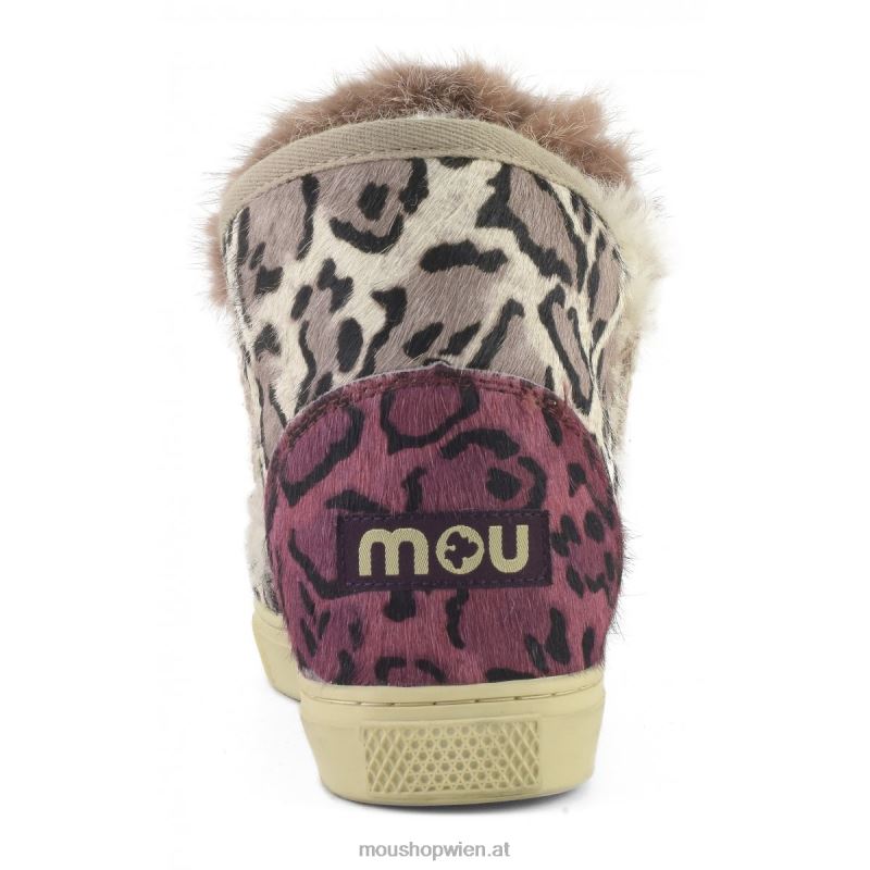 Frauen Eskimo-Sneaker aus Ponyfell-Mix-Patchwork Mou P660X655 großer Leopardensand