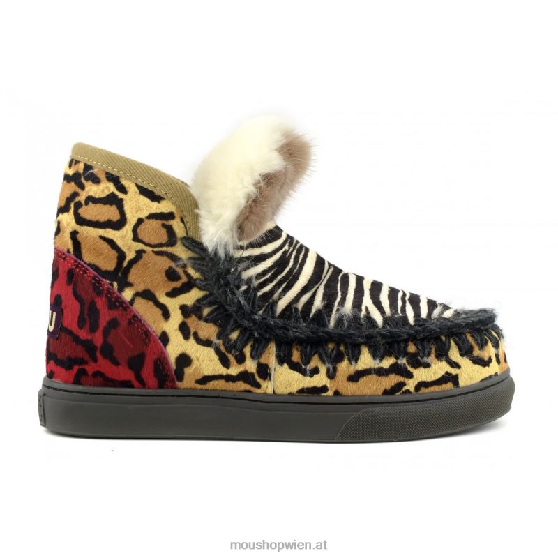 Frauen Eskimo-Sneaker aus Ponyfell-Mix-Patchwork Mou P660X656 Zebra schwarz weiß