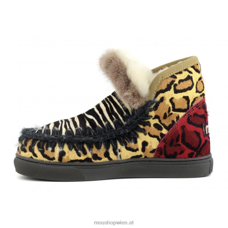 Frauen Eskimo-Sneaker aus Ponyfell-Mix-Patchwork Mou P660X656 Zebra schwarz weiß