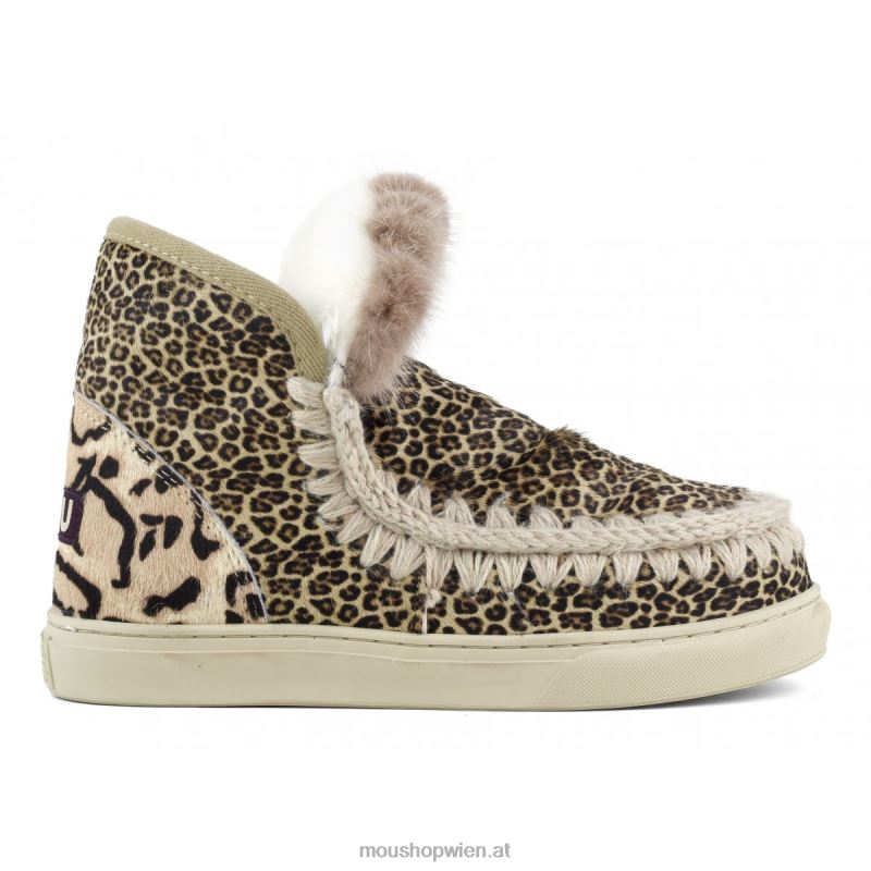Frauen Eskimo-Sneaker aus Ponyfell-Mix-Patchwork Mou P660X657 Ponyfell kleiner Gepard Löwe