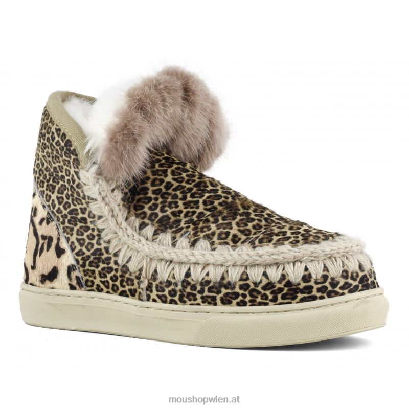 Frauen Eskimo-Sneaker aus Ponyfell-Mix-Patchwork Mou P660X657 Ponyfell kleiner Gepard Löwe