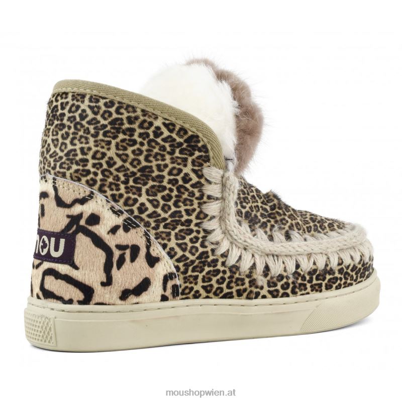 Frauen Eskimo-Sneaker aus Ponyfell-Mix-Patchwork Mou P660X657 Ponyfell kleiner Gepard Löwe