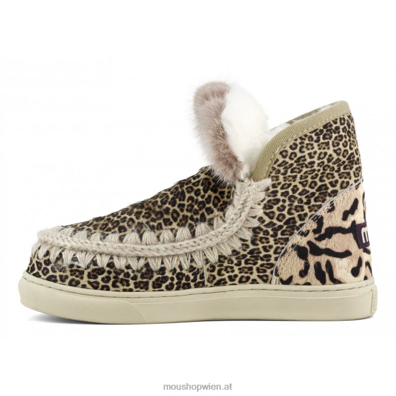 Frauen Eskimo-Sneaker aus Ponyfell-Mix-Patchwork Mou P660X657 Ponyfell kleiner Gepard Löwe
