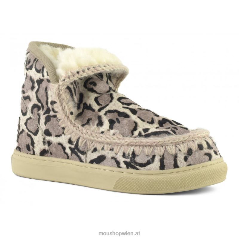 Frauen Eskimo-Sneaker aus Ponyfell Mou P660X674 großer Leopard weiß