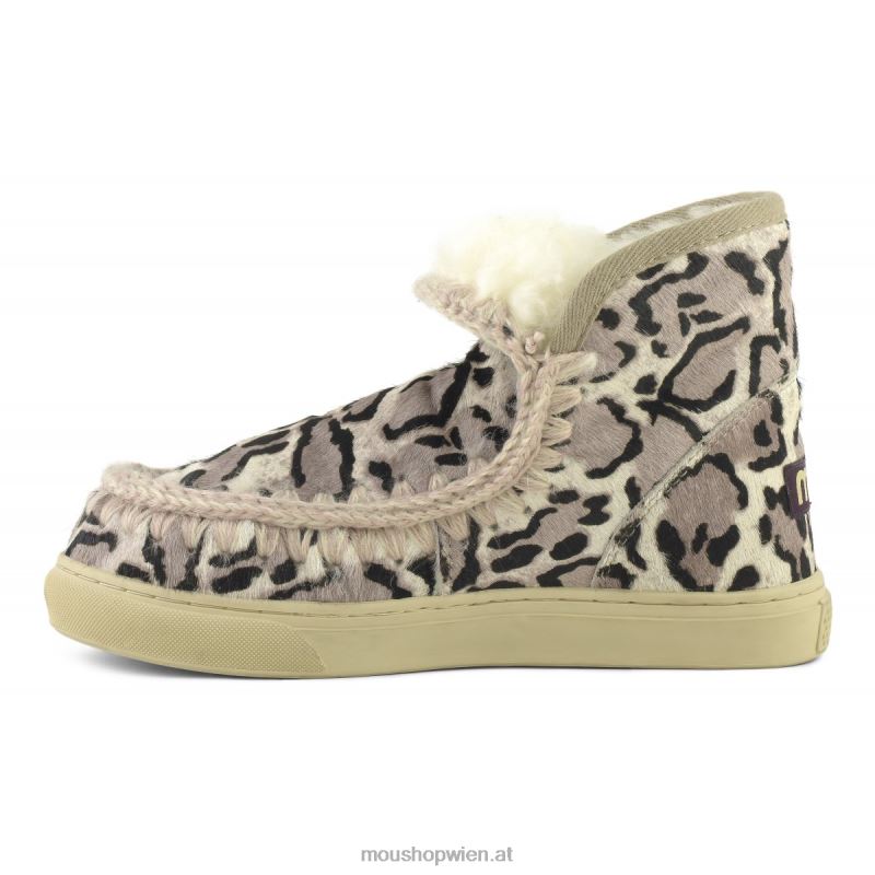 Frauen Eskimo-Sneaker aus Ponyfell Mou P660X674 großer Leopard weiß