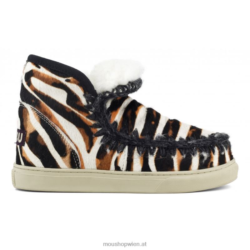 Frauen Eskimo-Sneaker aus Ponyfell Mou P660X677 Zebra mit weißem Hintergrund und Orange