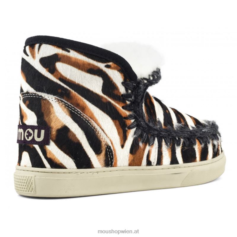 Frauen Eskimo-Sneaker aus Ponyfell Mou P660X677 Zebra mit weißem Hintergrund und Orange