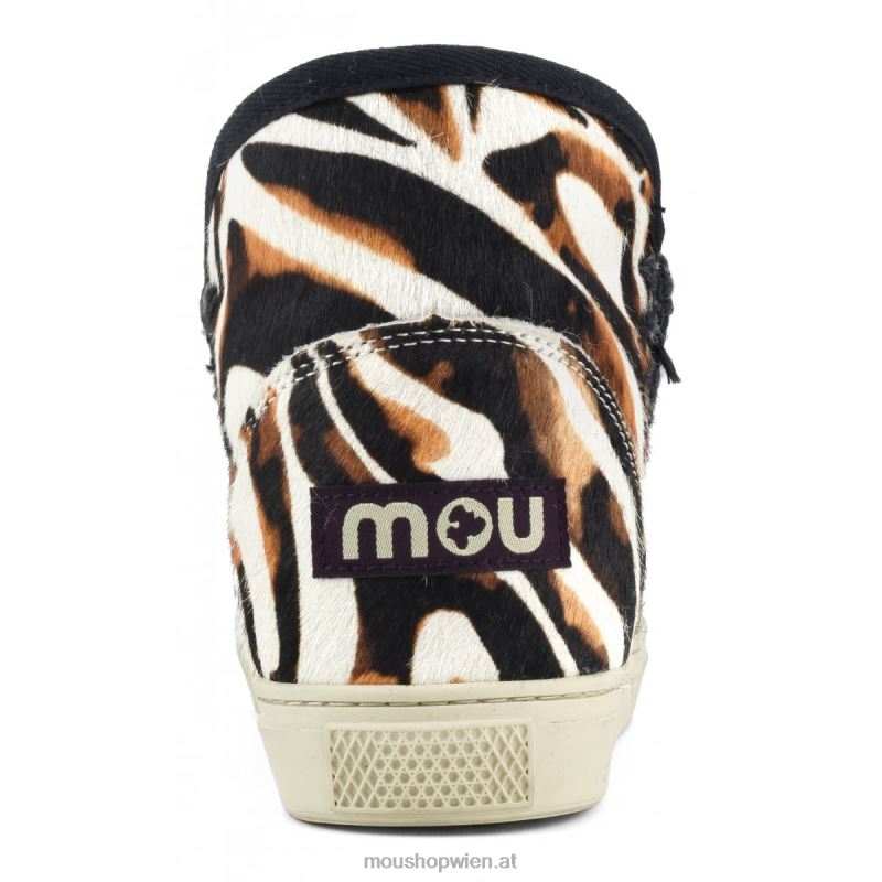 Frauen Eskimo-Sneaker aus Ponyfell Mou P660X677 Zebra mit weißem Hintergrund und Orange