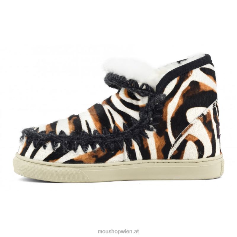 Frauen Eskimo-Sneaker aus Ponyfell Mou P660X677 Zebra mit weißem Hintergrund und Orange