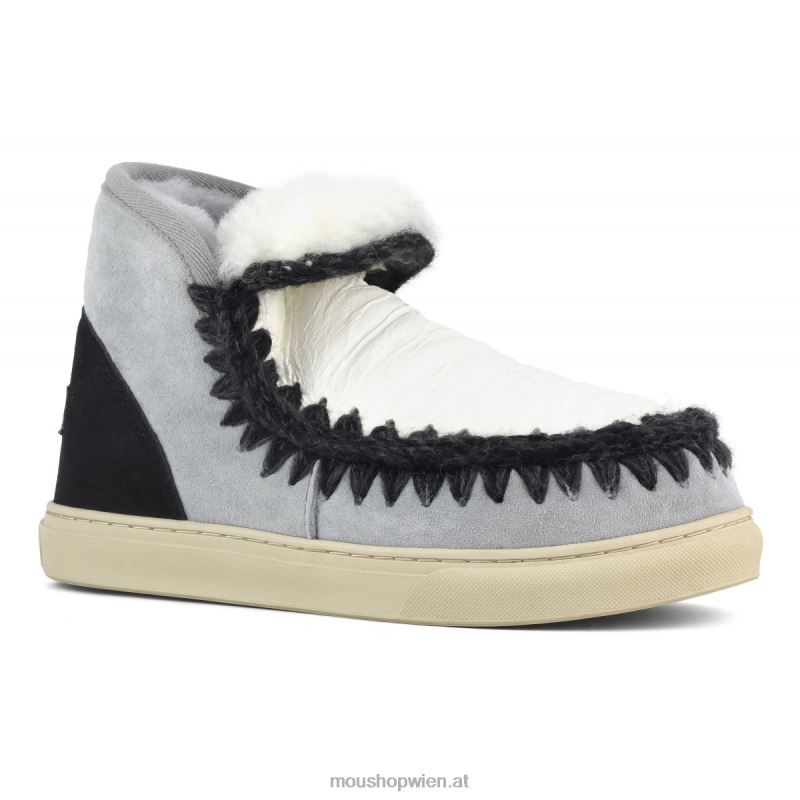 Frauen Eskimo-Sneaker im Farbblockdesign Mou P660X588 Eismeer & Schwarz-Weiß-Mix
