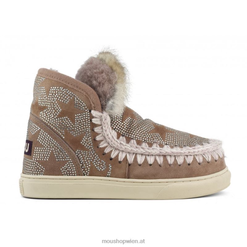 Frauen Eskimo-Sneaker mit Hotfix-Sternenmuster und Fellbesatz Mou P660X654 rosabraun