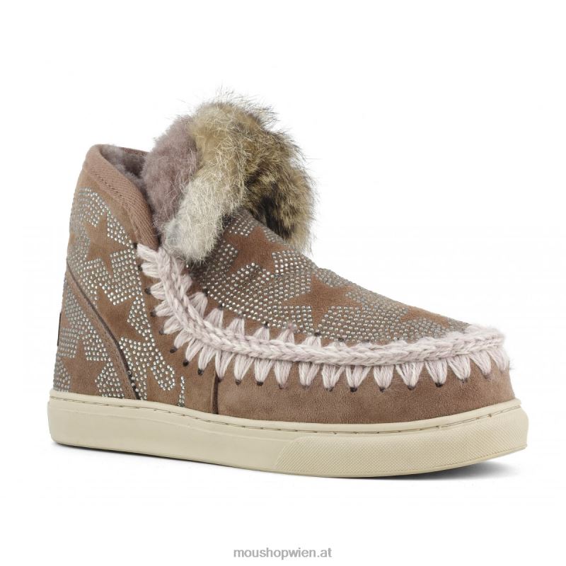 Frauen Eskimo-Sneaker mit Hotfix-Sternenmuster und Fellbesatz Mou P660X654 rosabraun