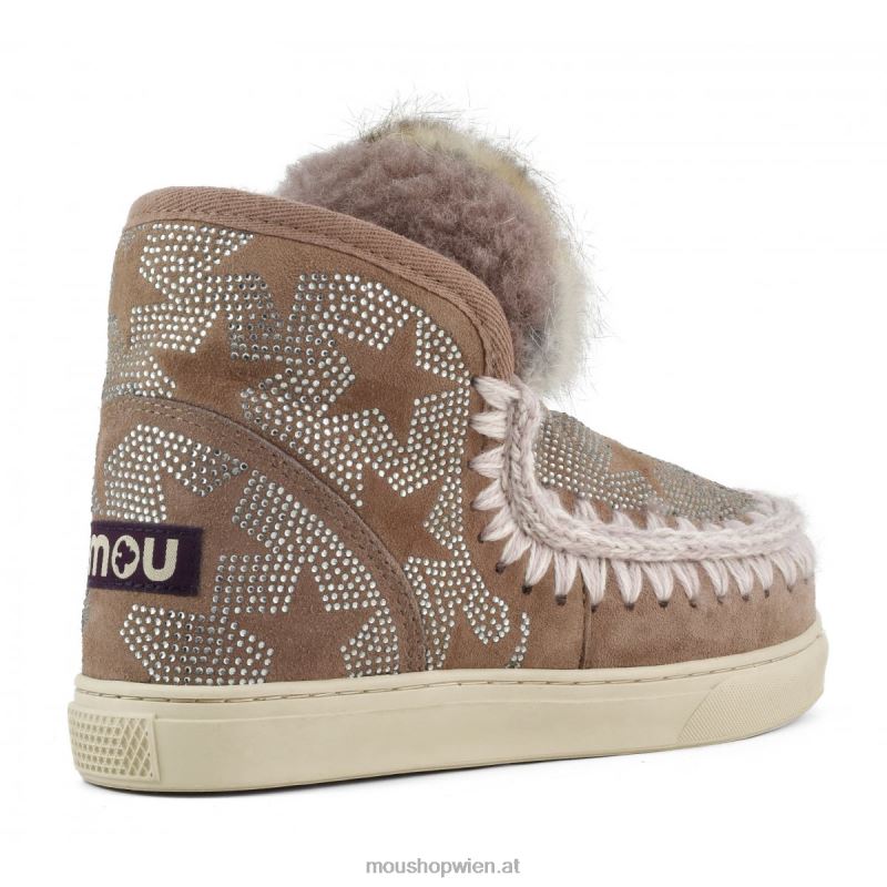 Frauen Eskimo-Sneaker mit Hotfix-Sternenmuster und Fellbesatz Mou P660X654 rosabraun