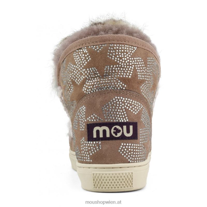 Frauen Eskimo-Sneaker mit Hotfix-Sternenmuster und Fellbesatz Mou P660X654 rosabraun