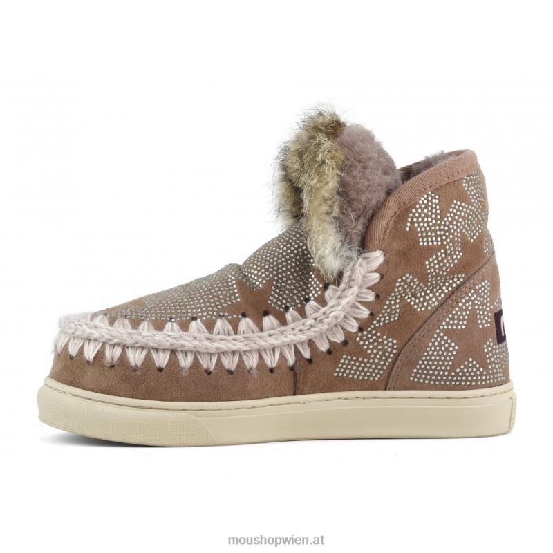 Frauen Eskimo-Sneaker mit Hotfix-Sternenmuster und Fellbesatz Mou P660X654 rosabraun
