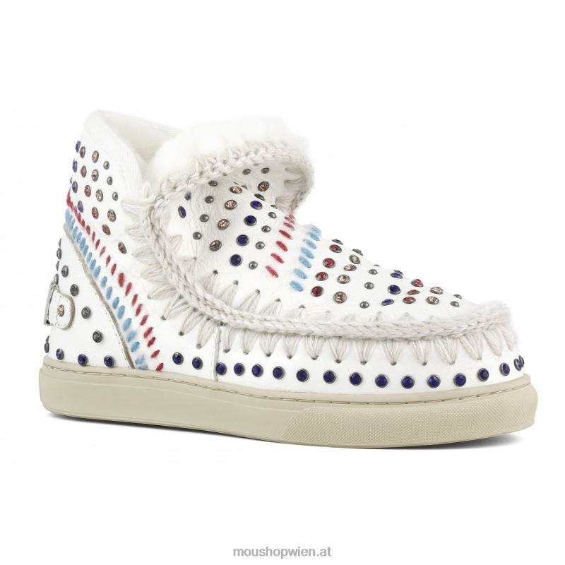 Frauen Eskimo-Sneaker mit Nieten und Nähten Mou P660X642 Wachsweiß