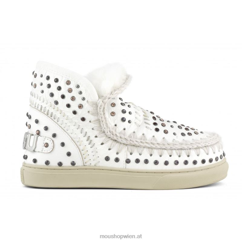 Frauen Eskimo-Sneaker mit Nieten und Nähten Mou P660X643 Wachsweiße Naturfarben, Nieten und Nähte
