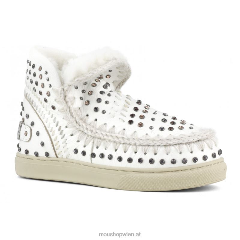 Frauen Eskimo-Sneaker mit Nieten und Nähten Mou P660X643 Wachsweiße Naturfarben, Nieten und Nähte