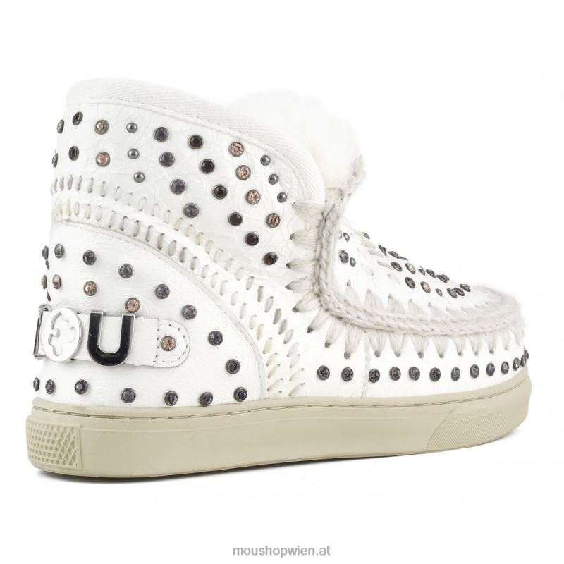 Frauen Eskimo-Sneaker mit Nieten und Nähten Mou P660X643 Wachsweiße Naturfarben, Nieten und Nähte