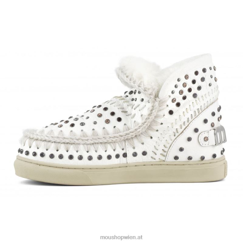 Frauen Eskimo-Sneaker mit Nieten und Nähten Mou P660X643 Wachsweiße Naturfarben, Nieten und Nähte