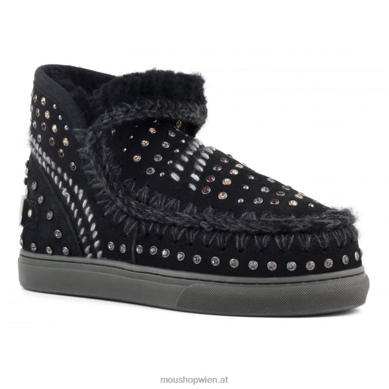 Frauen Eskimo-Sneaker mit Nieten und Nähten Mou P660X672 Schwarz