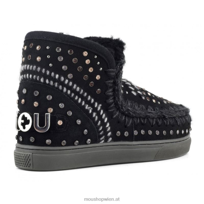 Frauen Eskimo-Sneaker mit Nieten und Nähten Mou P660X672 Schwarz