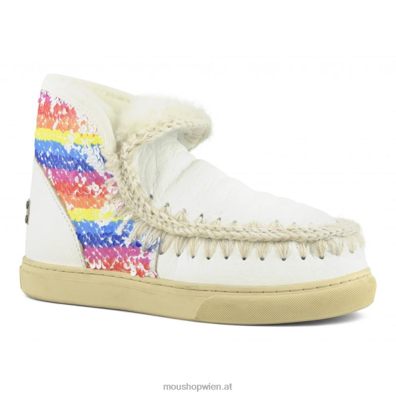Frauen Eskimo-Sneaker mit Regenbogen-Pailletten Mou P660X641 Wachsweiß