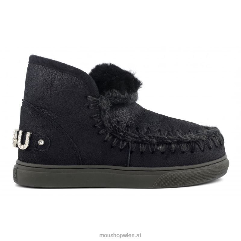 Frauen Eskimo-Sneaker mit Strasssteinen Mou P660X594 rissig schwarz/grau