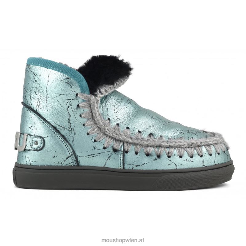 Frauen Eskimo-Sneaker mit großem metallischem Logo Mou P660X645 Distressed-Metallic-Grün