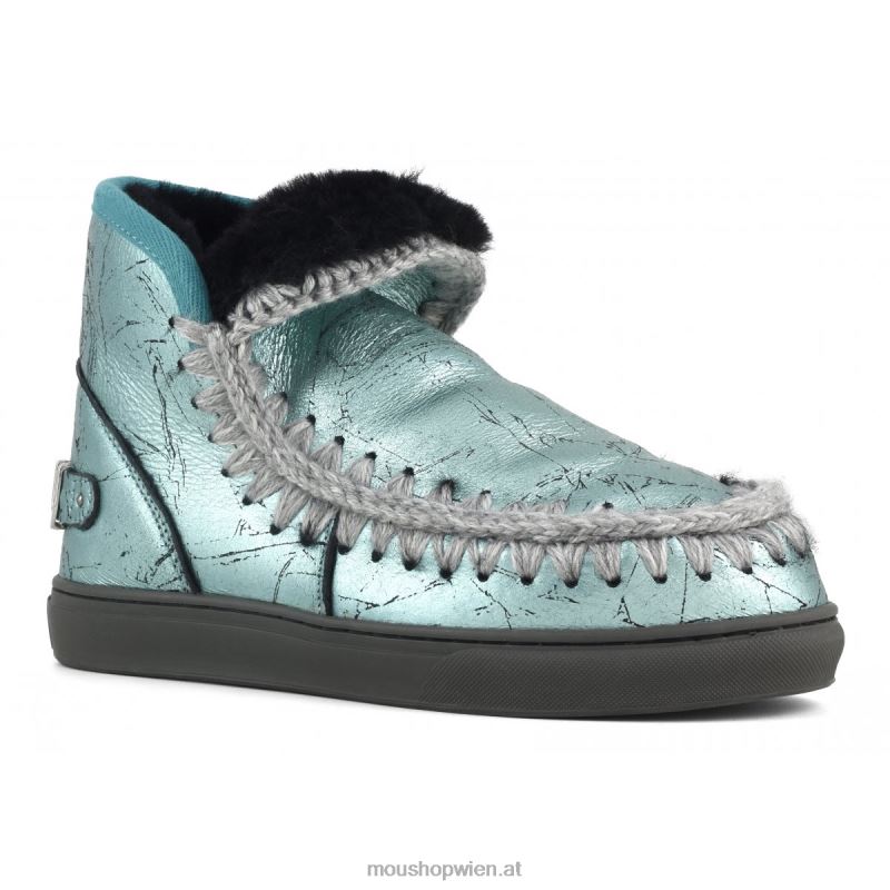 Frauen Eskimo-Sneaker mit großem metallischem Logo Mou P660X645 Distressed-Metallic-Grün