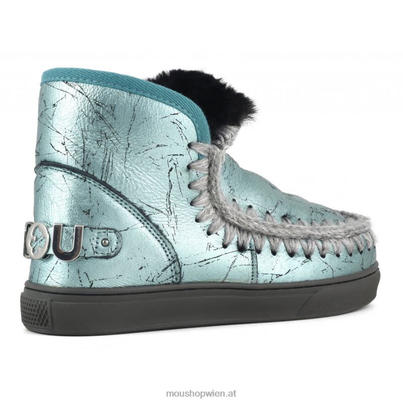 Frauen Eskimo-Sneaker mit großem metallischem Logo Mou P660X645 Distressed-Metallic-Grün