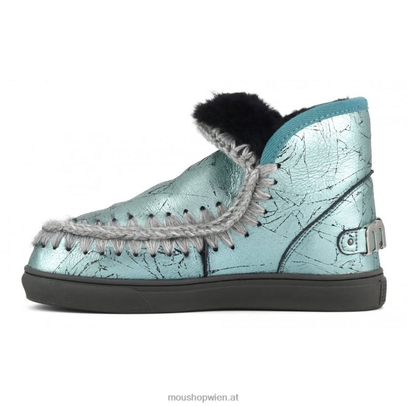 Frauen Eskimo-Sneaker mit großem metallischem Logo Mou P660X645 Distressed-Metallic-Grün