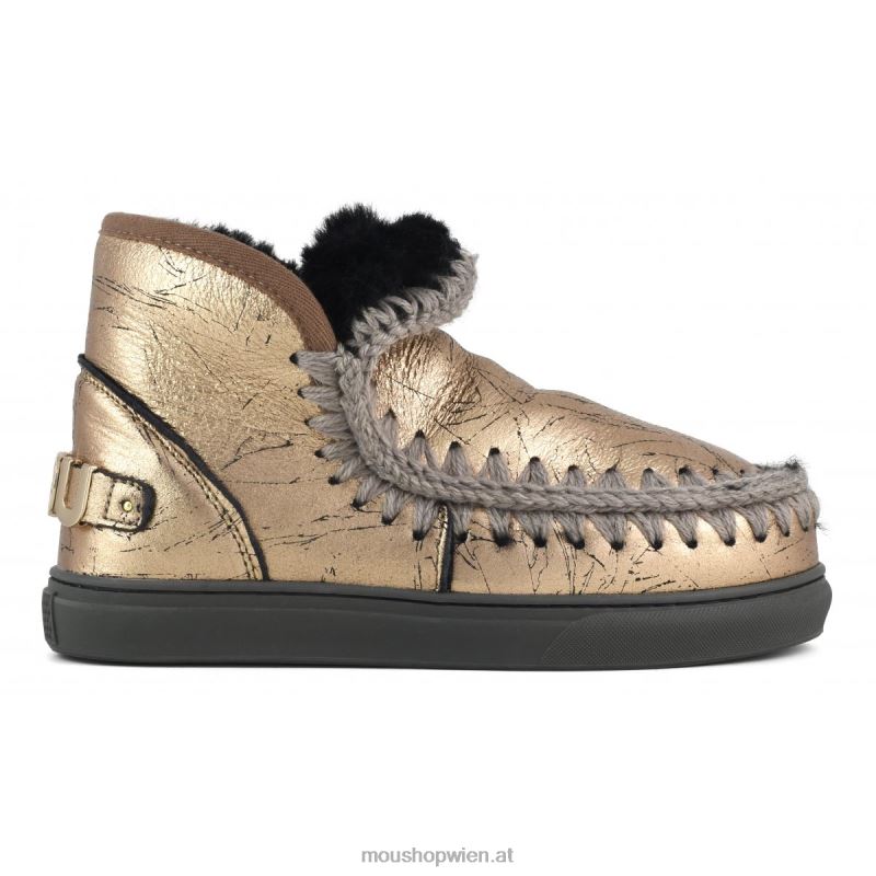 Frauen Eskimo-Sneaker mit großem metallischem Logo Mou P660X647 Distressed-Metallic-Hellbronze