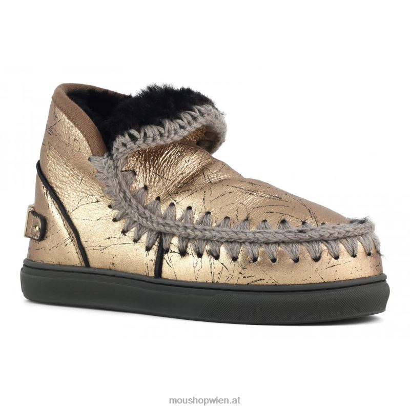Frauen Eskimo-Sneaker mit großem metallischem Logo Mou P660X647 Distressed-Metallic-Hellbronze