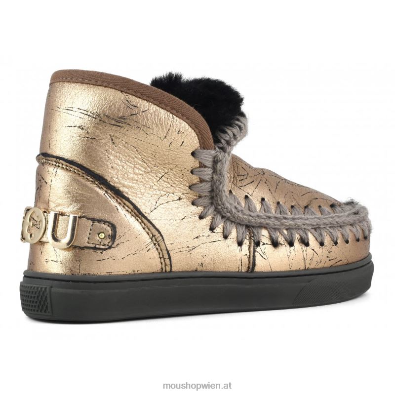 Frauen Eskimo-Sneaker mit großem metallischem Logo Mou P660X647 Distressed-Metallic-Hellbronze