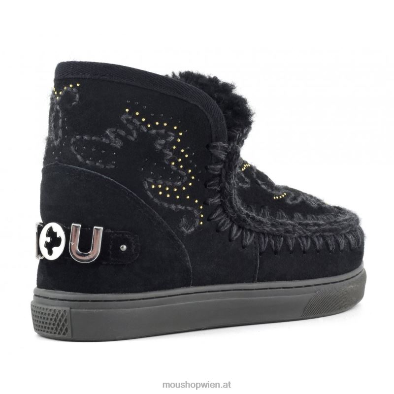 Frauen Eskimo-Sneaker mit texanischer Stickerei Mou P660X649 Schwarz
