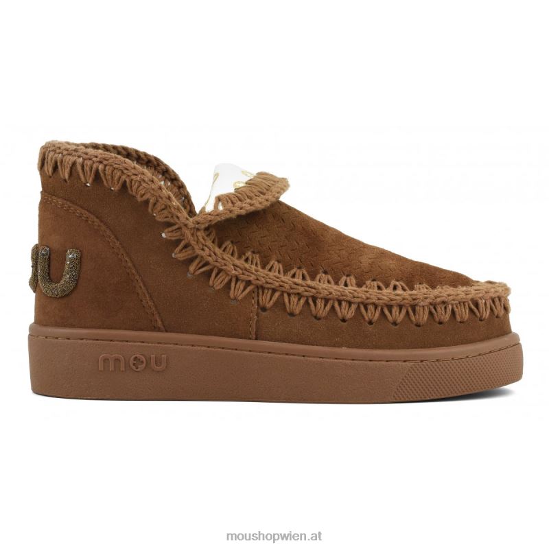 Frauen Sneaker-Monochrom-Glitzer-Logo Mou P660X27 Cognac