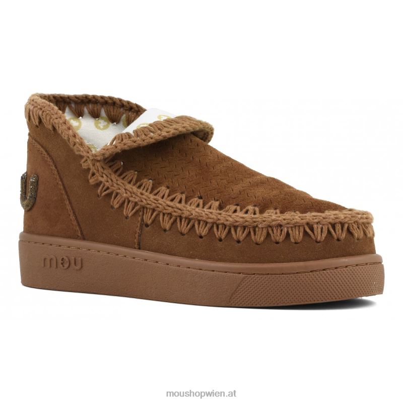 Frauen Sneaker-Monochrom-Glitzer-Logo Mou P660X27 Cognac