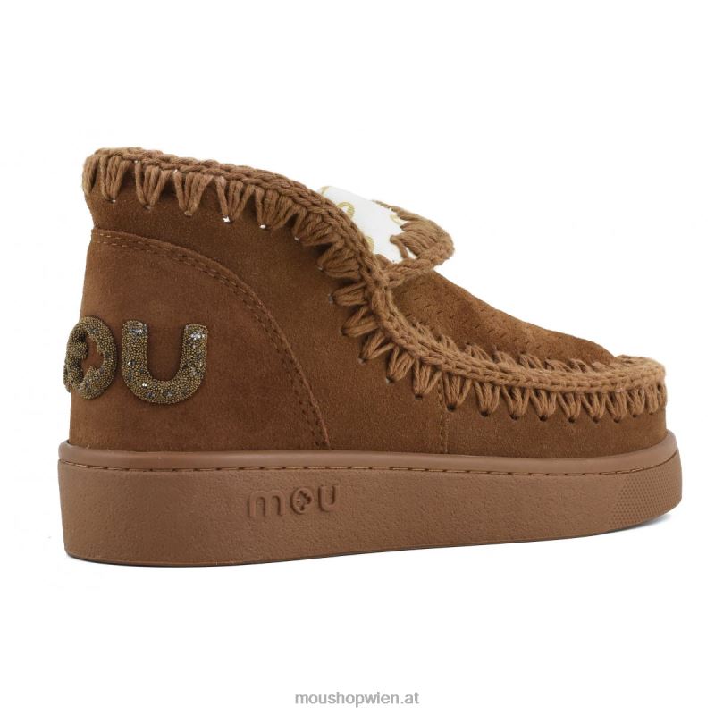 Frauen Sneaker-Monochrom-Glitzer-Logo Mou P660X27 Cognac