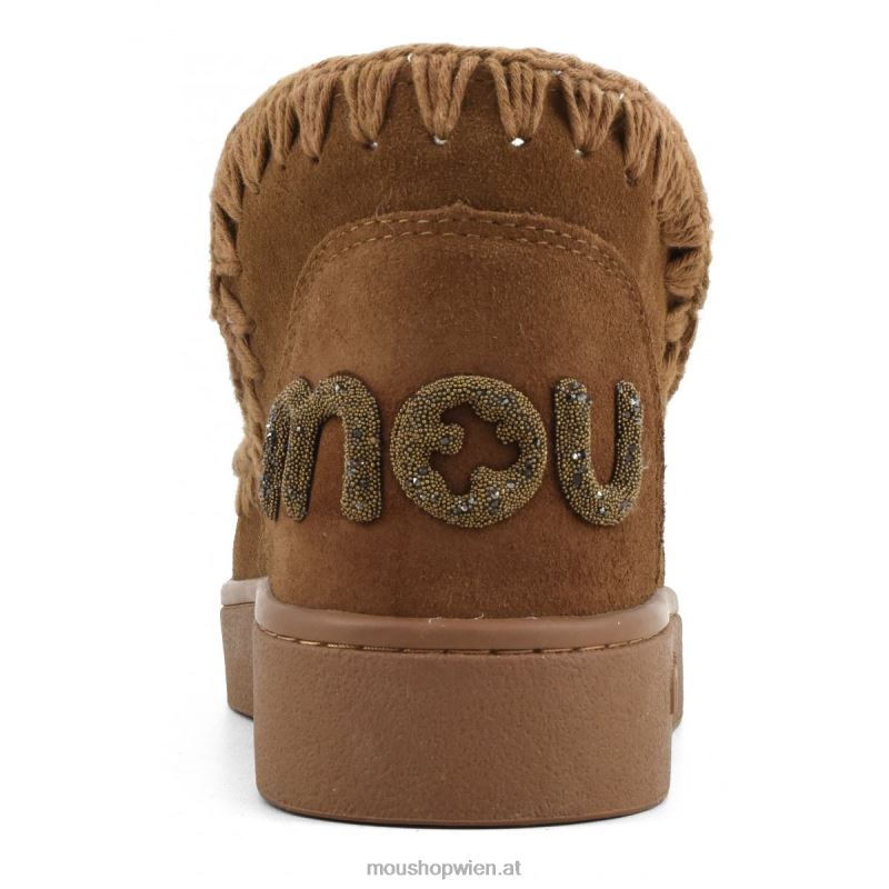 Frauen Sneaker-Monochrom-Glitzer-Logo Mou P660X27 Cognac