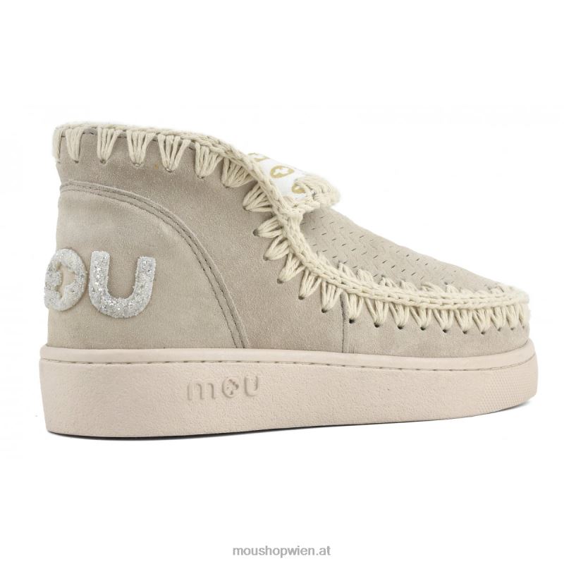 Frauen Sneaker-Monochrom-Glitzer-Logo Mou P660X28 Kreide