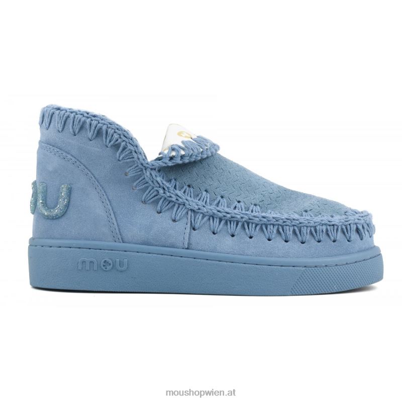 Frauen Sneaker-Monochrom-Glitzer-Logo Mou P660X31 Nilblau