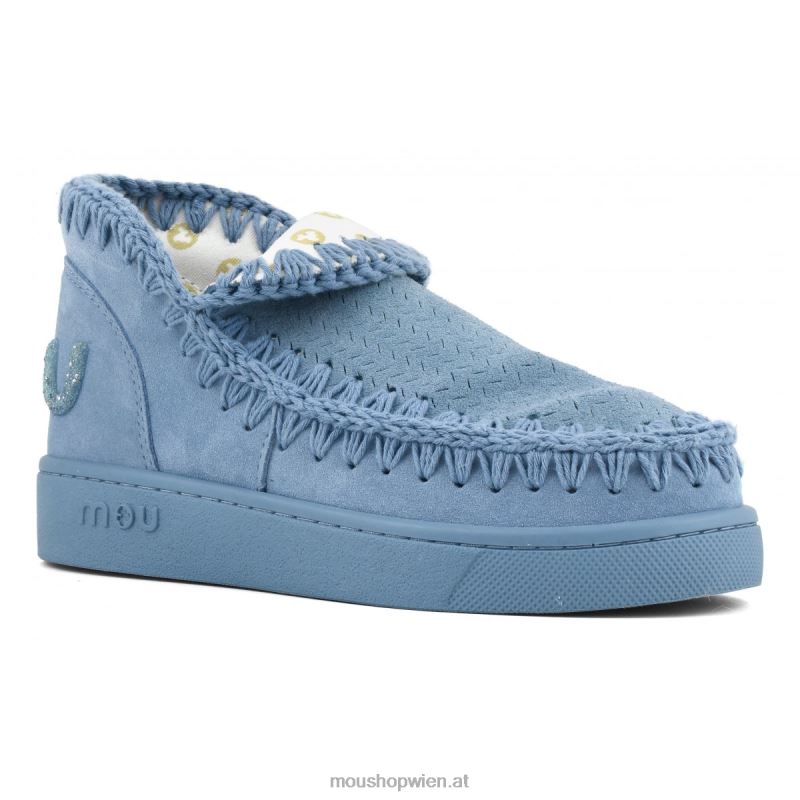 Frauen Sneaker-Monochrom-Glitzer-Logo Mou P660X31 Nilblau
