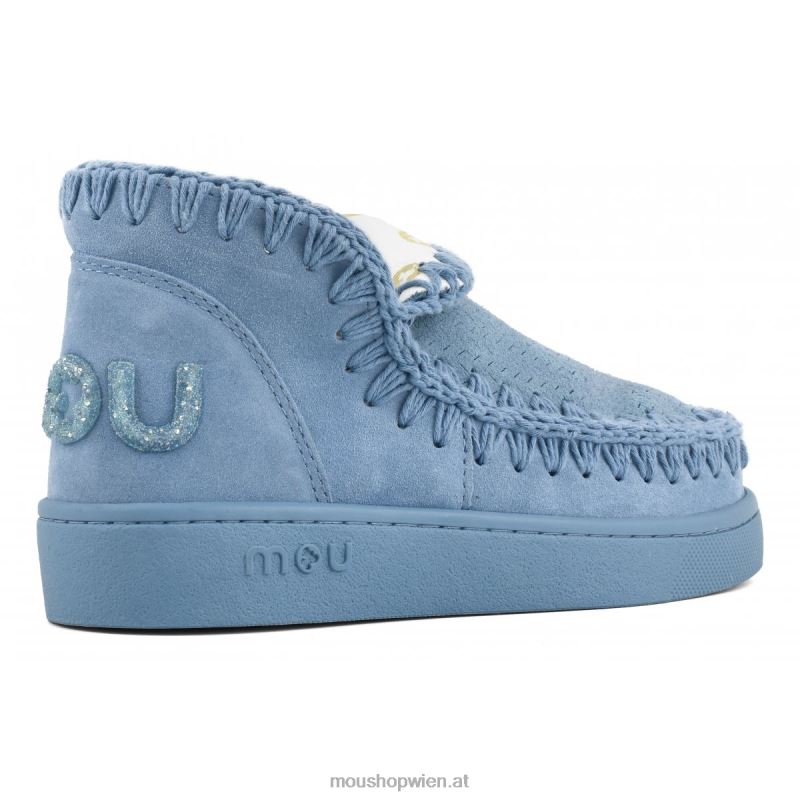 Frauen Sneaker-Monochrom-Glitzer-Logo Mou P660X31 Nilblau