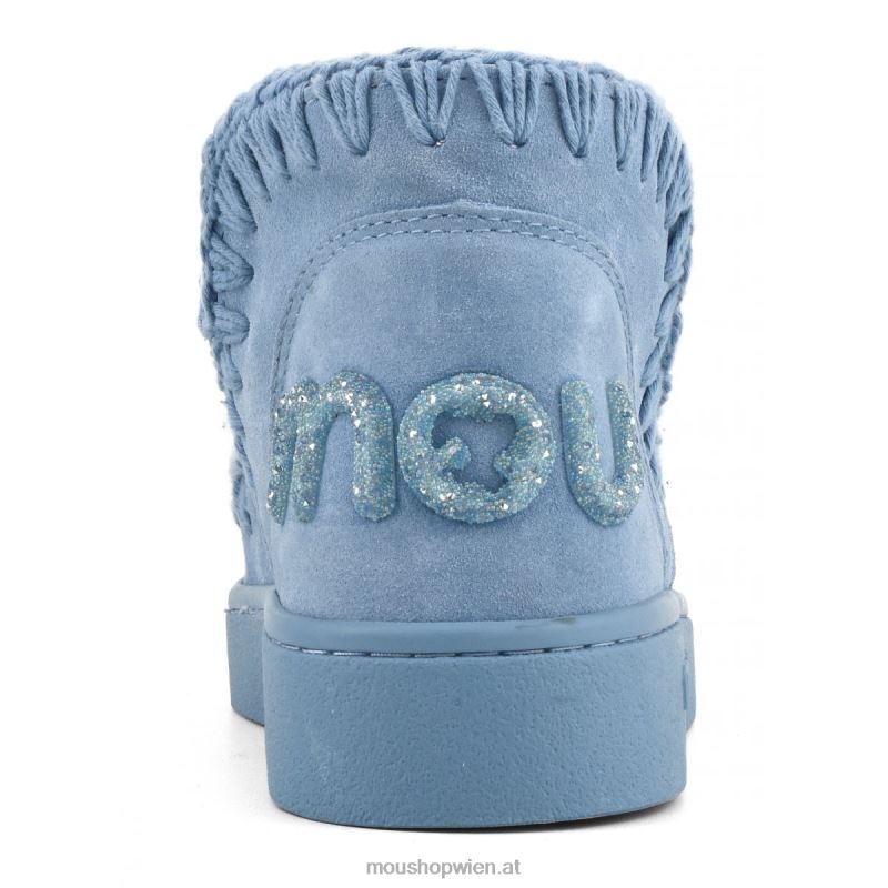 Frauen Sneaker-Monochrom-Glitzer-Logo Mou P660X31 Nilblau