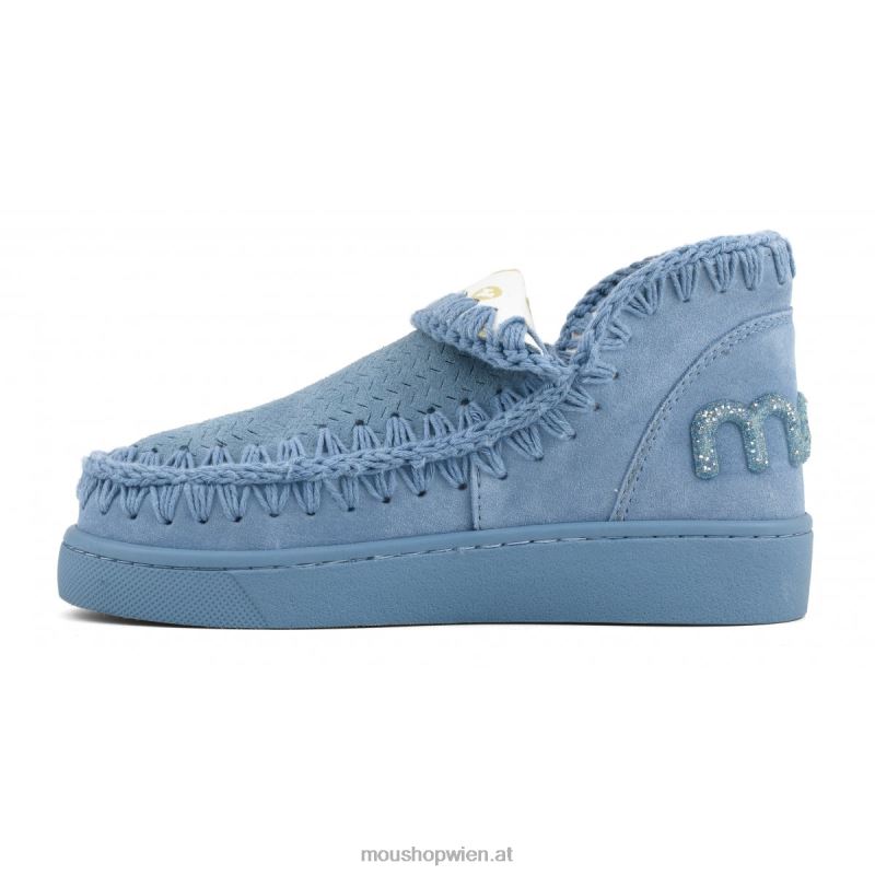Frauen Sneaker-Monochrom-Glitzer-Logo Mou P660X31 Nilblau
