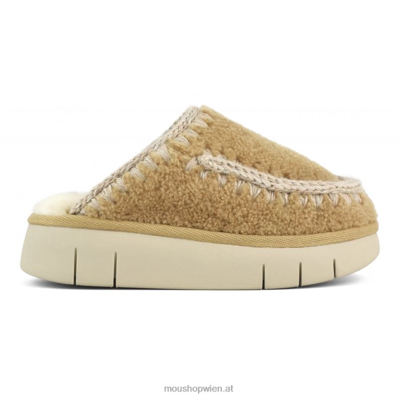 Frauen Bounce Clog aus lockigem Schaffell Mou P660X529 Cognac