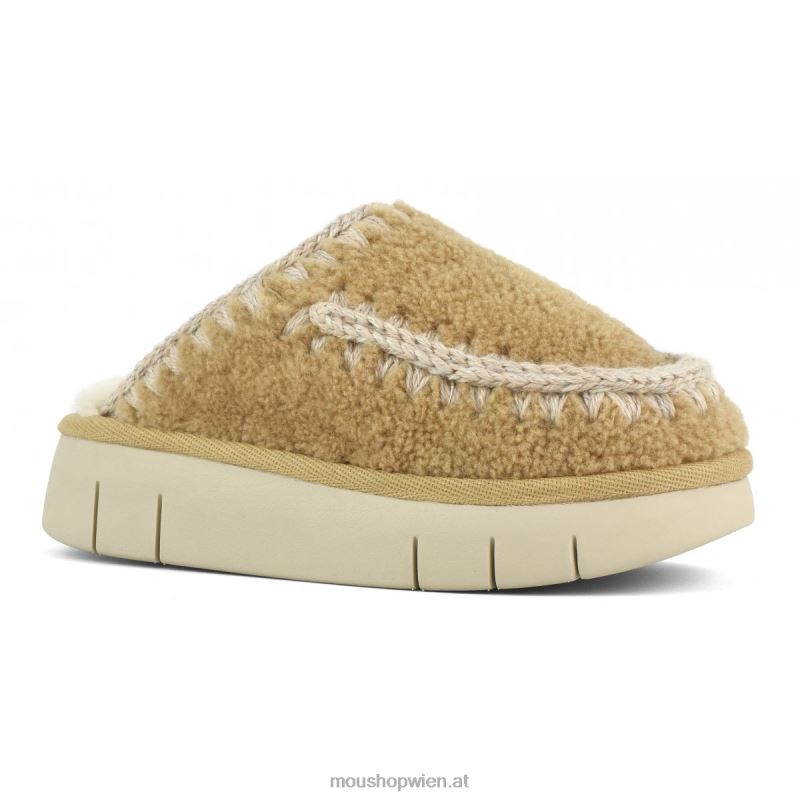 Frauen Bounce Clog aus lockigem Schaffell Mou P660X529 Cognac